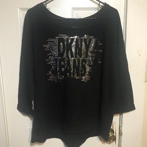 Nwt DKNY black top with silvet sequins size large